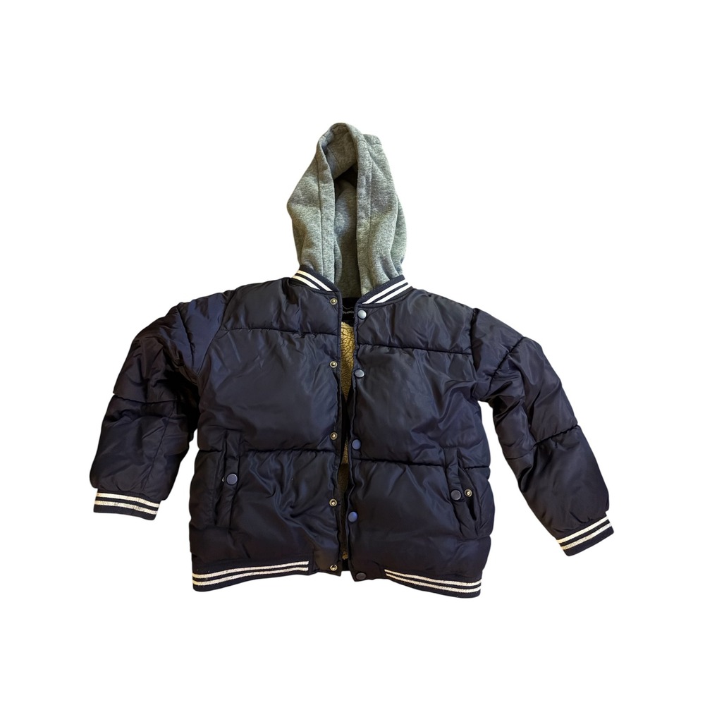 Rothschild Boys‎ Navy Blue Puffer Jacket Varsity Hooded Sherpa Lined Size S 8